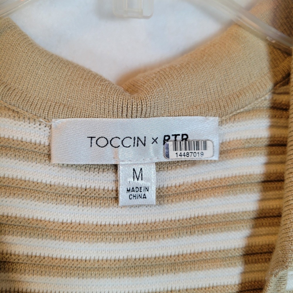 Toccin Womens Tank Striped Ribbed Knit Henley Short Dress Size Medium Tan Tennis - Picture 2 of 9